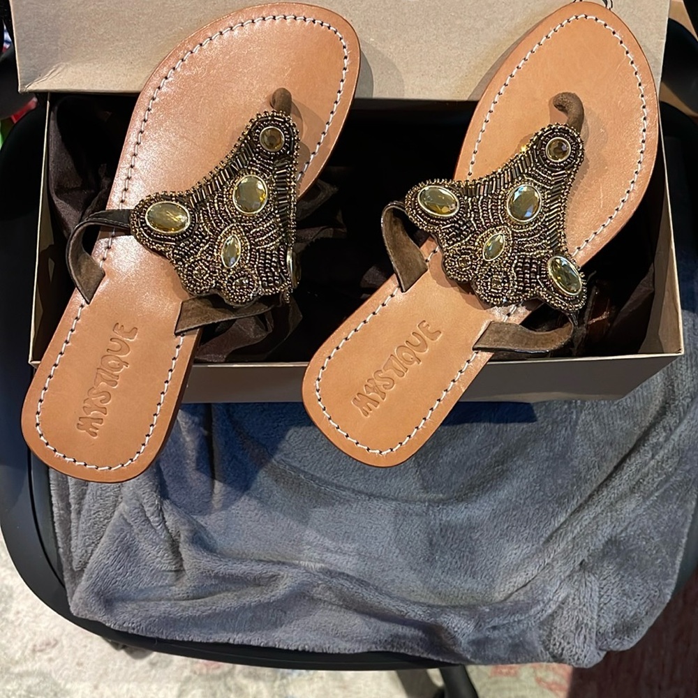 Mystique Boutique Women's Beaded Sandals - Brown